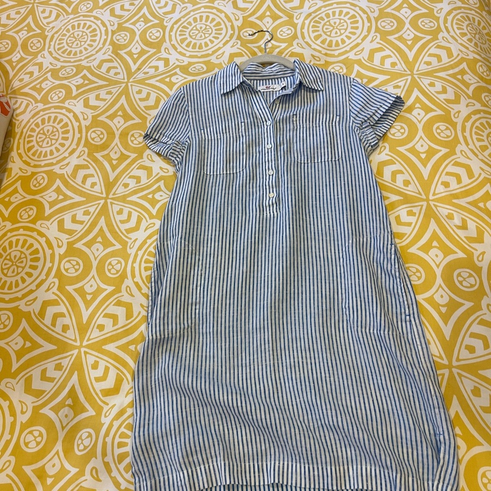 Striped Blue & White Shirt Dress - Casual Summer Dress